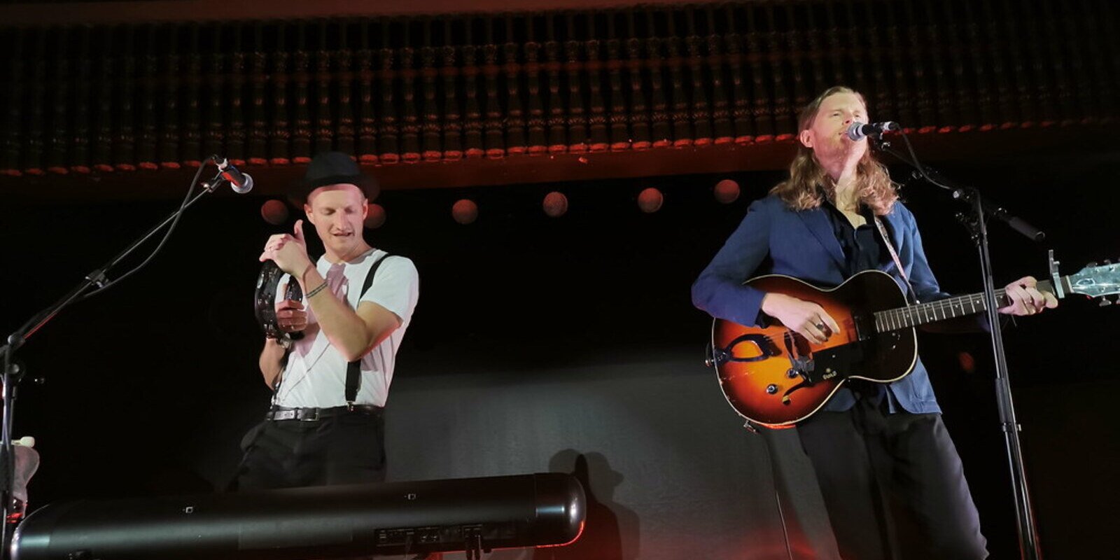 The Lumineers, Pryzm, Kingston Upon Thames by Drew de F Fawkes is licensed under CC two men on a stage