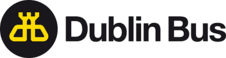dublin bus logo Dublin Bus Logo with black background circle and yellow line graphic of d-castle shape-b and Words "Dublin Bus" to the right of the circle